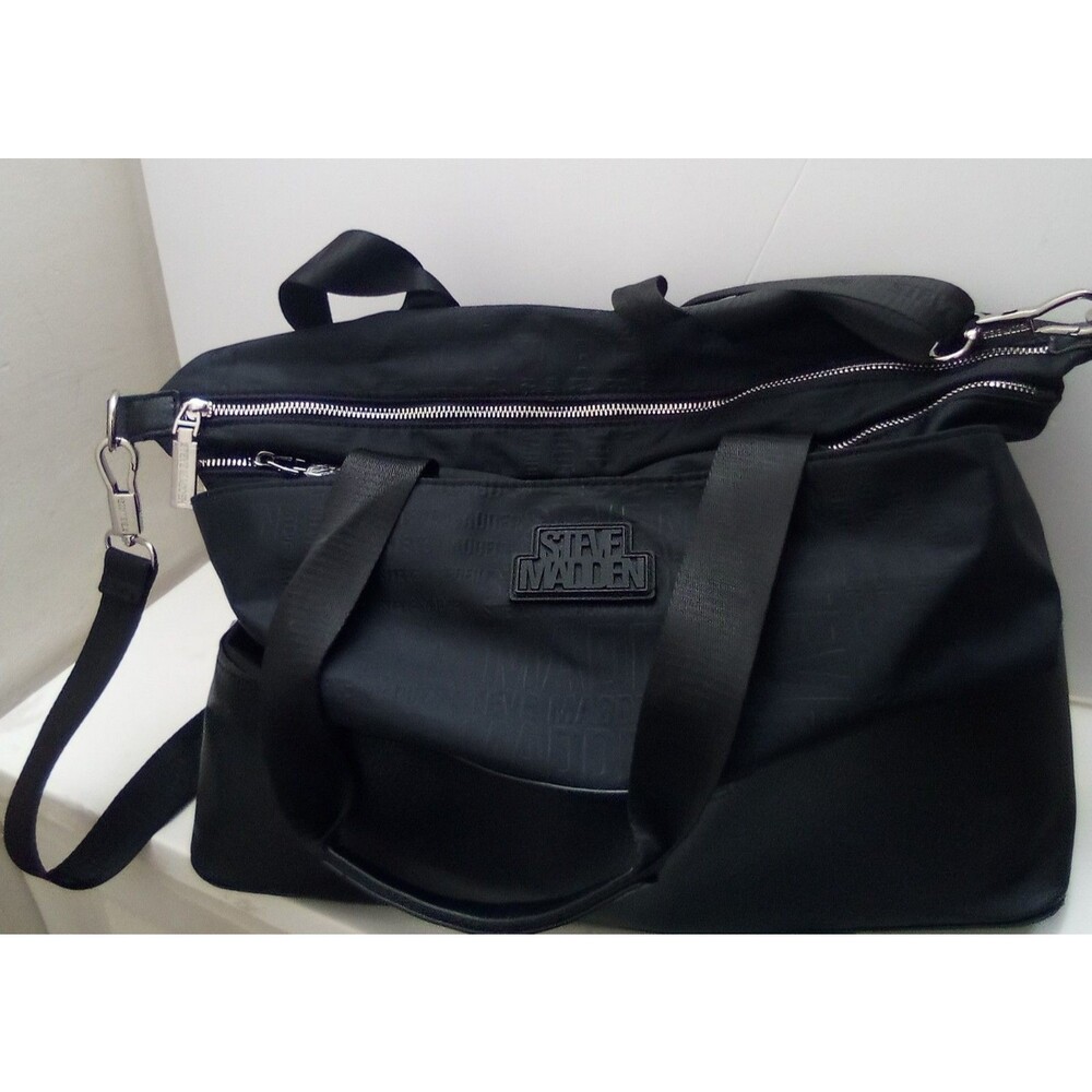 Steve Madden Black Embossed Logo Nylon Faux Leather Detachable Crossbody